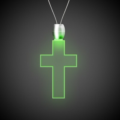 24" Green Cross Light-Up Pendant Necklace(Laser Engraved)